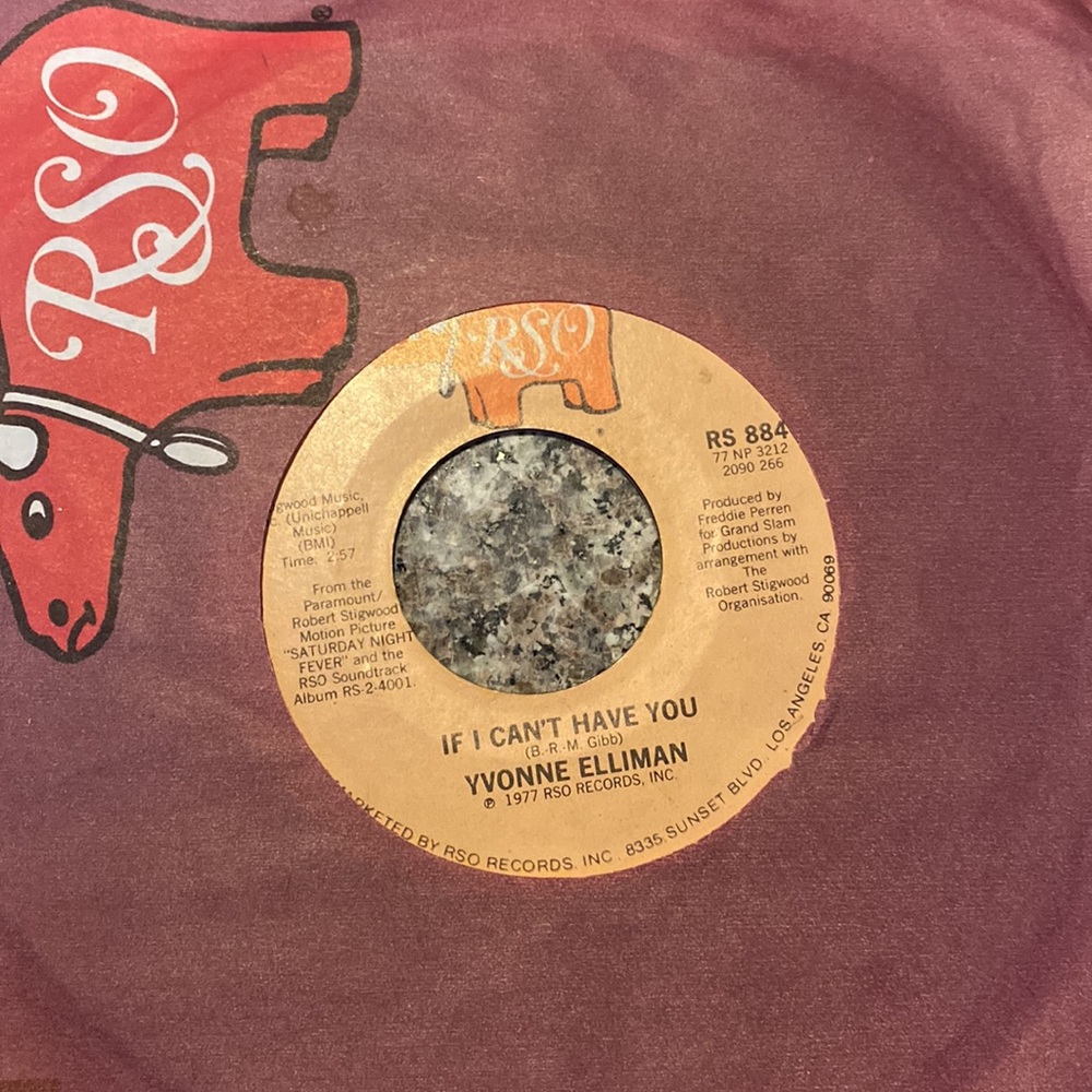 45 RPM vinyl from the 80’s Yvonne Elliman “If I can’t Have You” & “Good Sign”